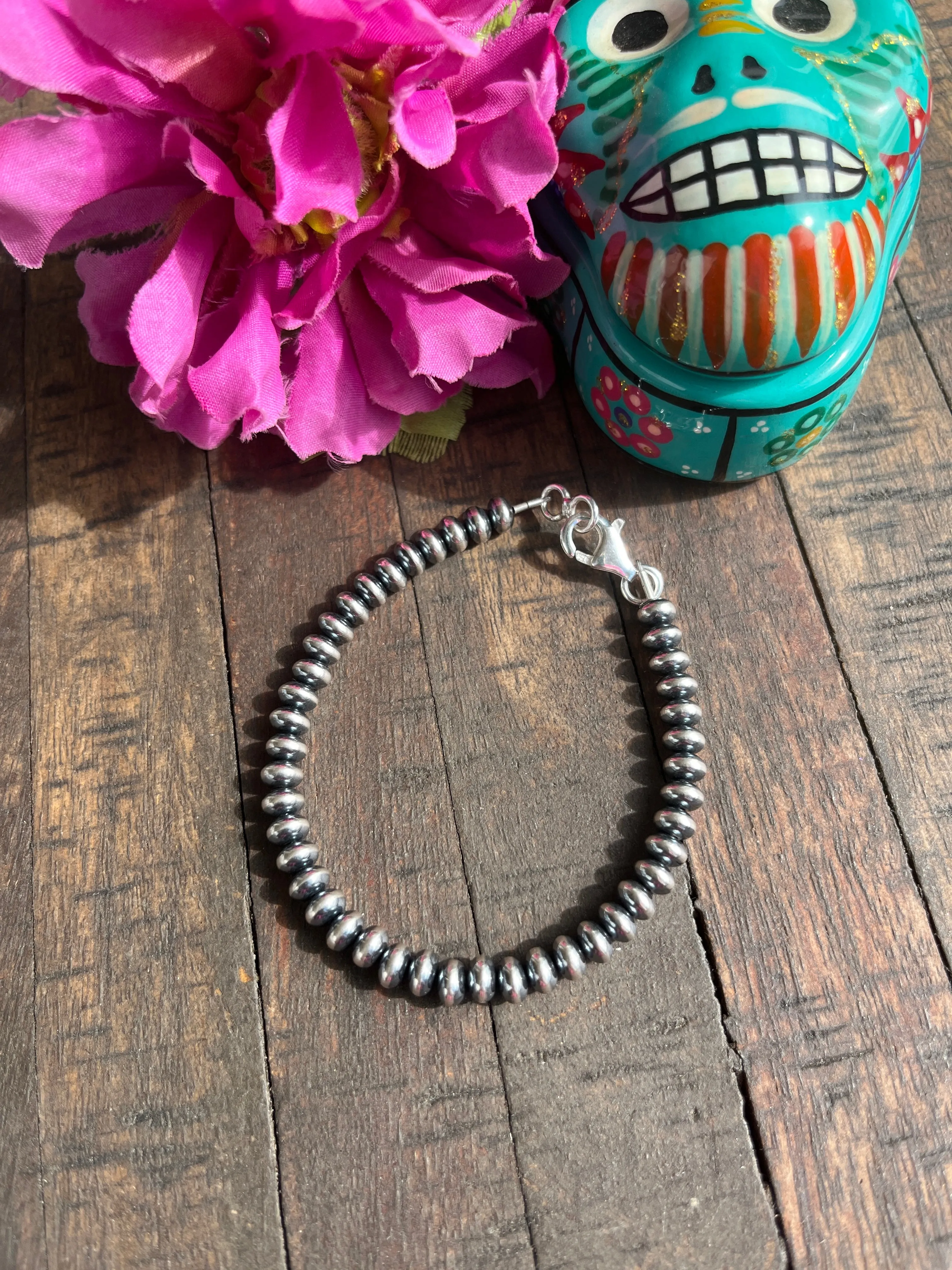 6mm 7 1/2" Rondelle "Navajo Style" Pearl Bracelet