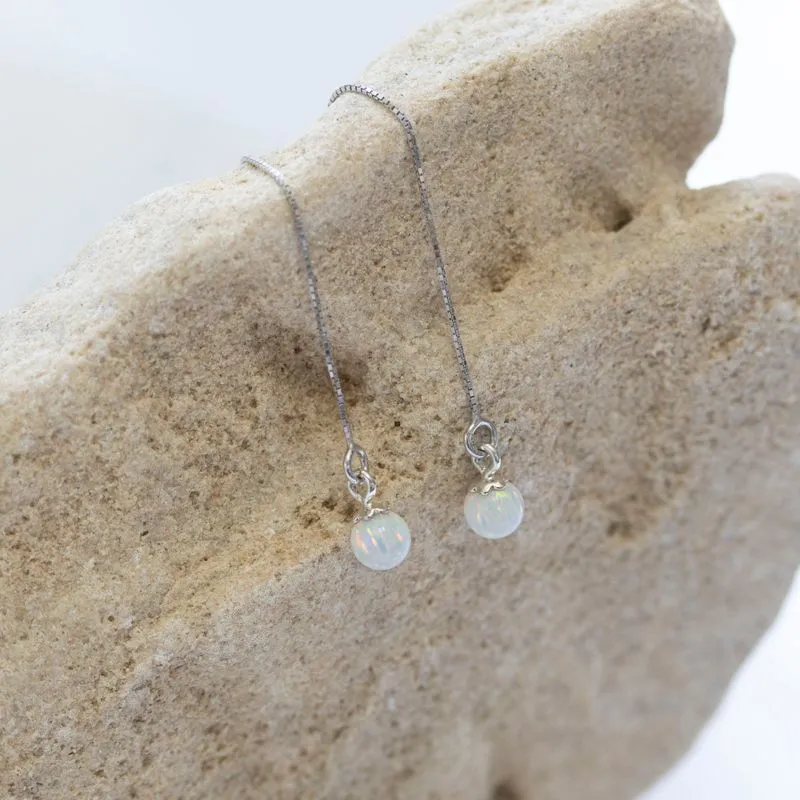 925 Sterling Silver White Opal ball Chain Earrings