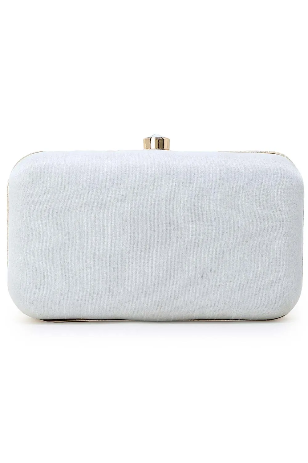 Adorn White & Gold Faux Silk Embellished Pearl Work Box Clutch