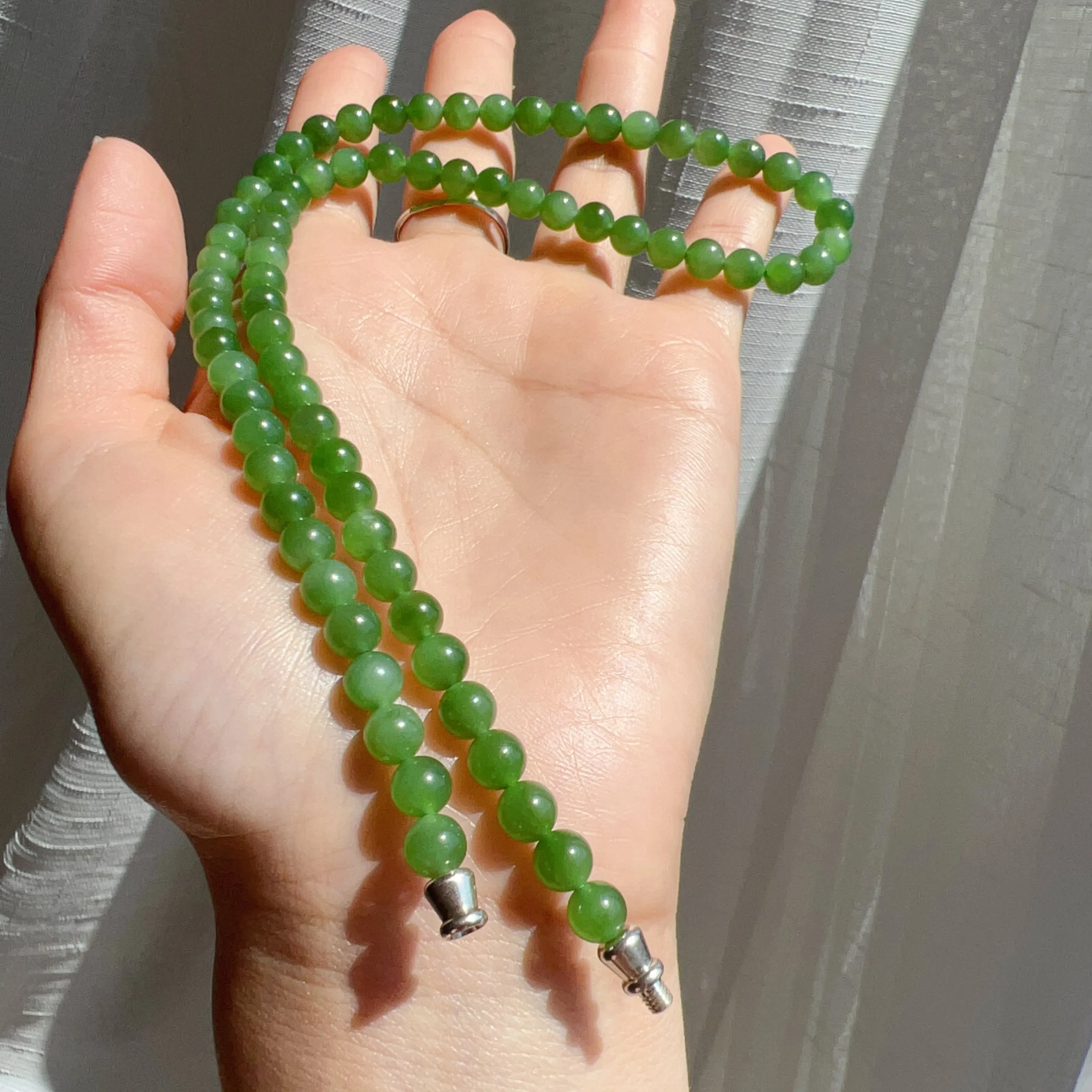 Best Color Green Nephrite Jade Beaded Necklace with 925 Sterling Silver Clasp | Natural Heart Chakra Healing Stone Jewelry