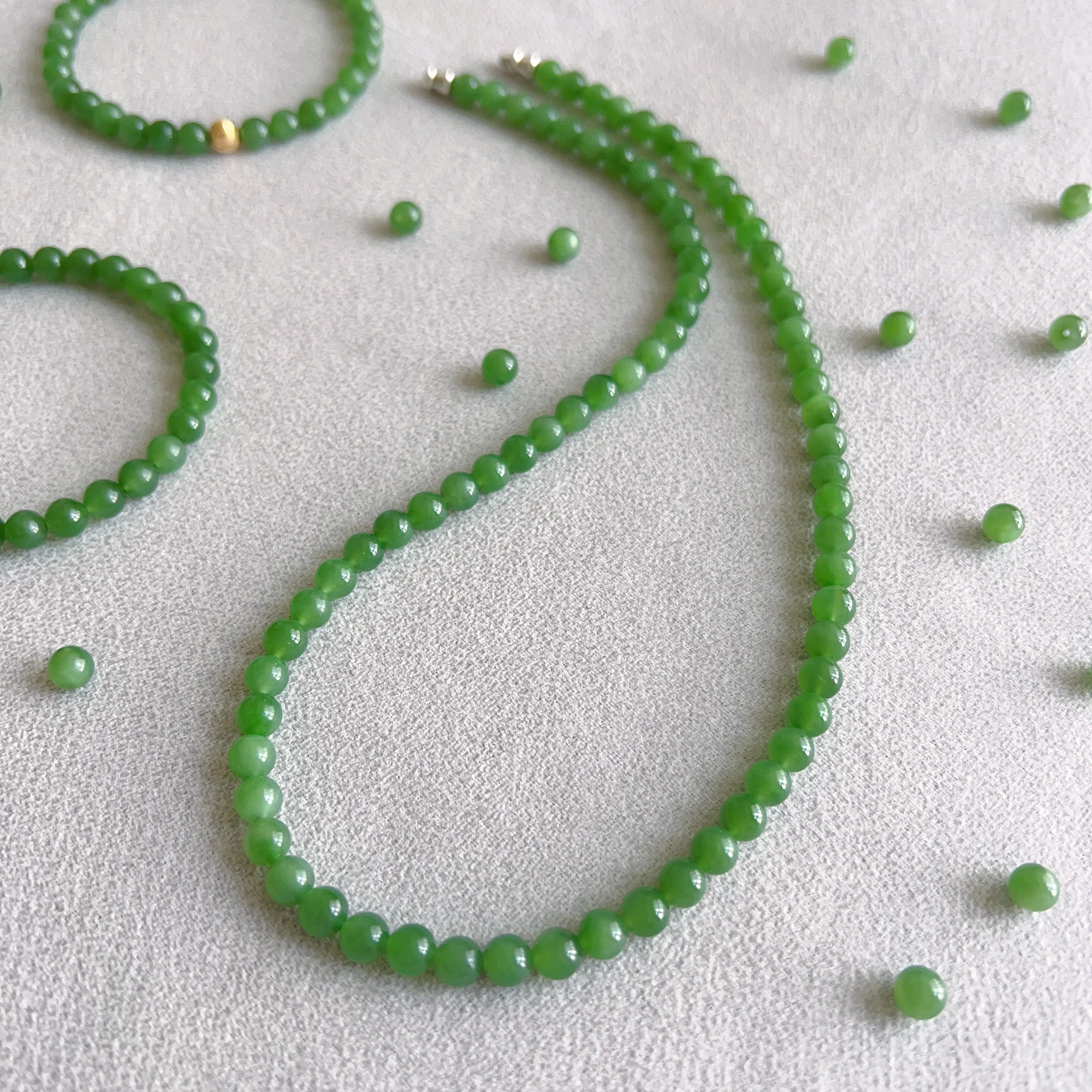 Best Color Green Nephrite Jade Beaded Necklace with 925 Sterling Silver Clasp | Natural Heart Chakra Healing Stone Jewelry