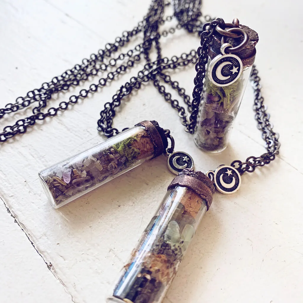 bewitch ii // tall spell jar glass bottle pendant necklace