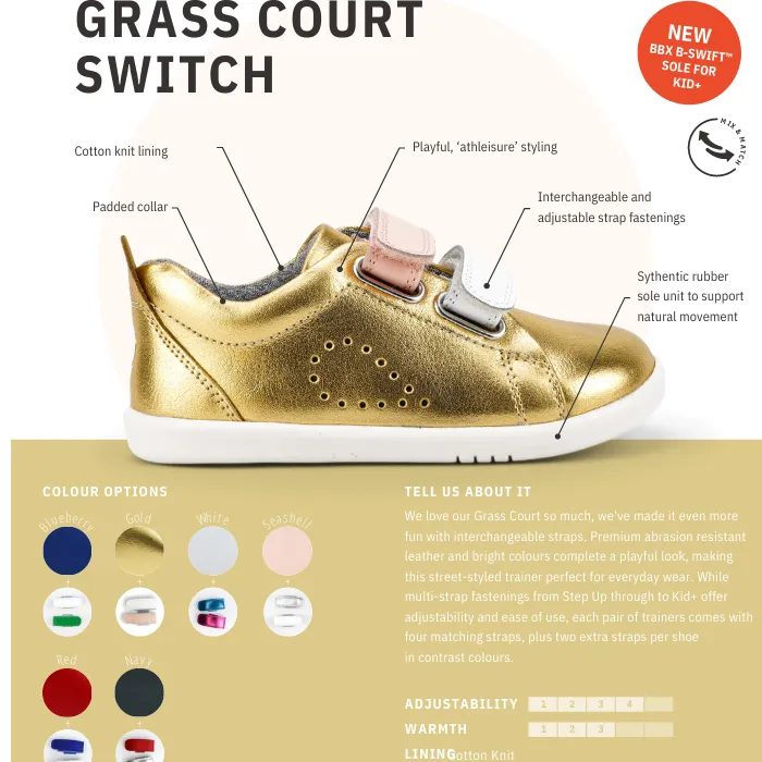 Bobux  IWalk IW SWITCH  Grass Court Sneaker Gold 637310 NOT RETURNABLE