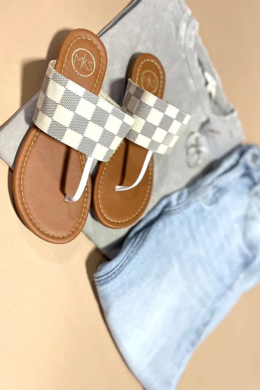 Checking On You- {Cream & Brown} Checkered Sandals