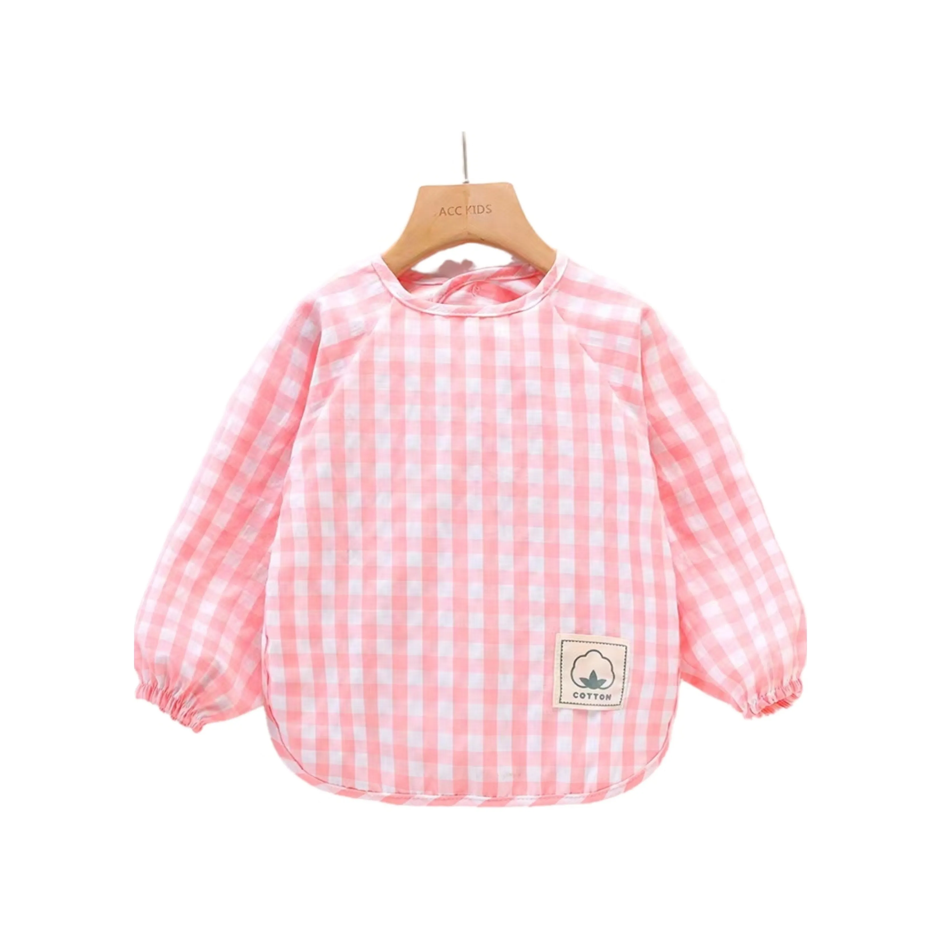 Classic Gingham Style Long-Sleeve Baby Smock in Lemon