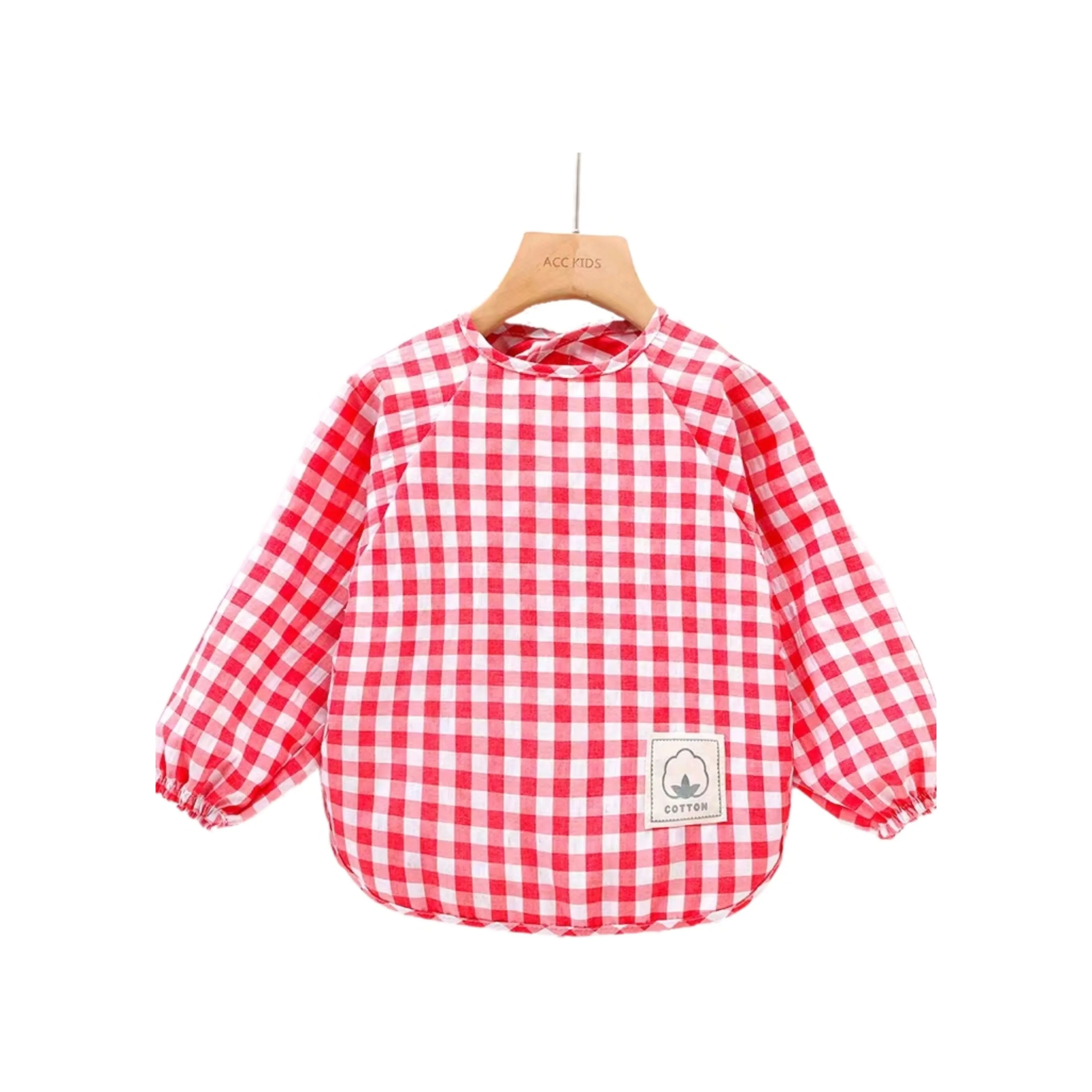 Classic Gingham Style Long-Sleeve Baby Smock in Lemon