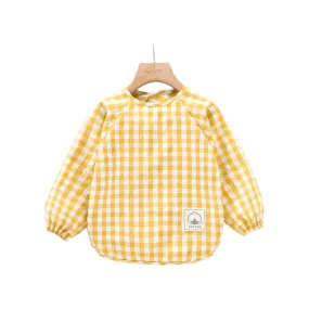 Classic Gingham Style Long-Sleeve Baby Smock in Lemon