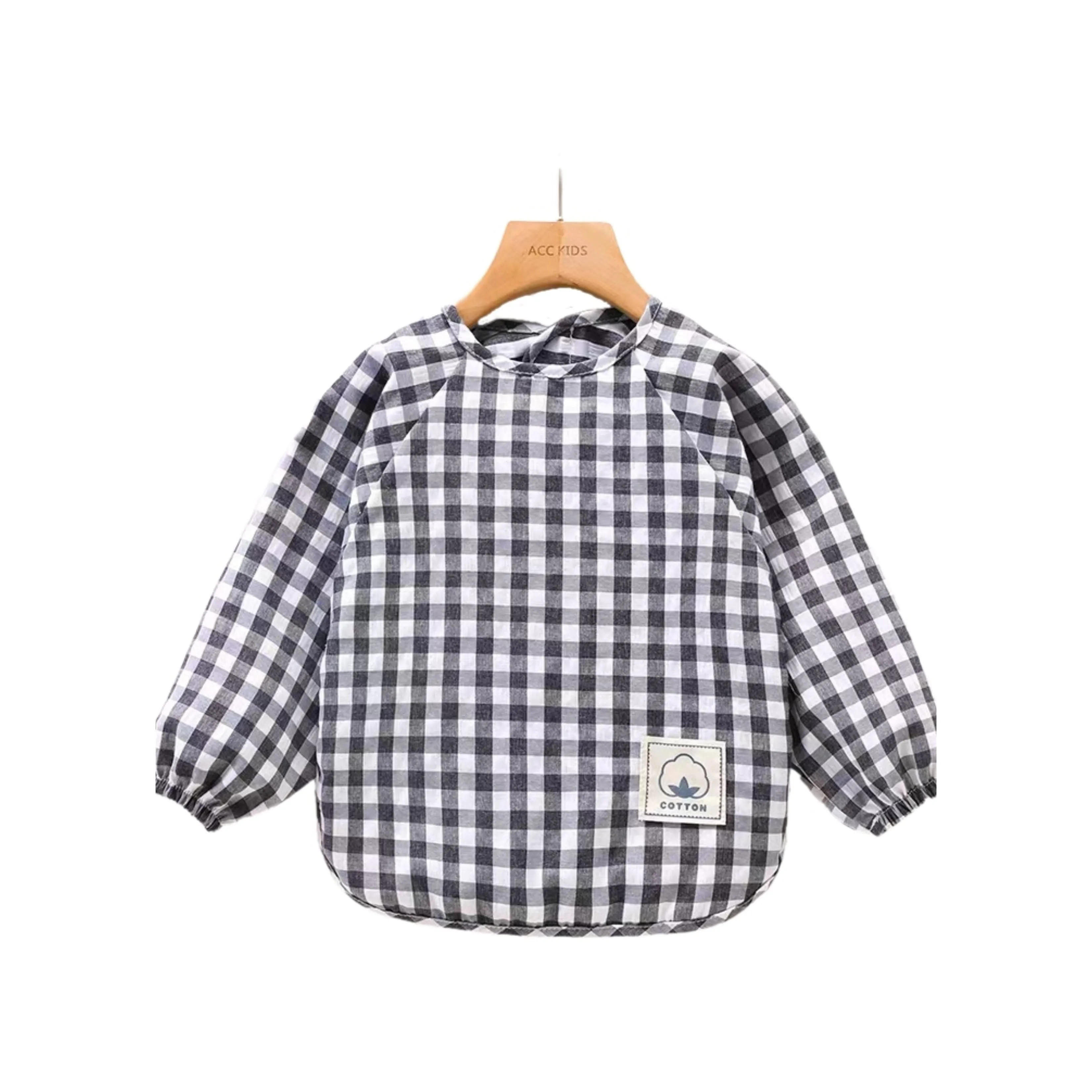 Classic Gingham Style Long-Sleeve Baby Smock in Lemon