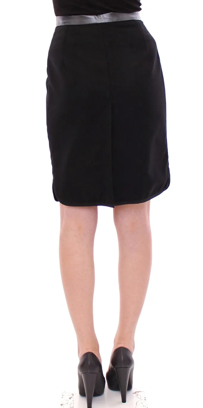 Corrado De Biase Elegant Black Wool-Cotton Blend Women's Skirt