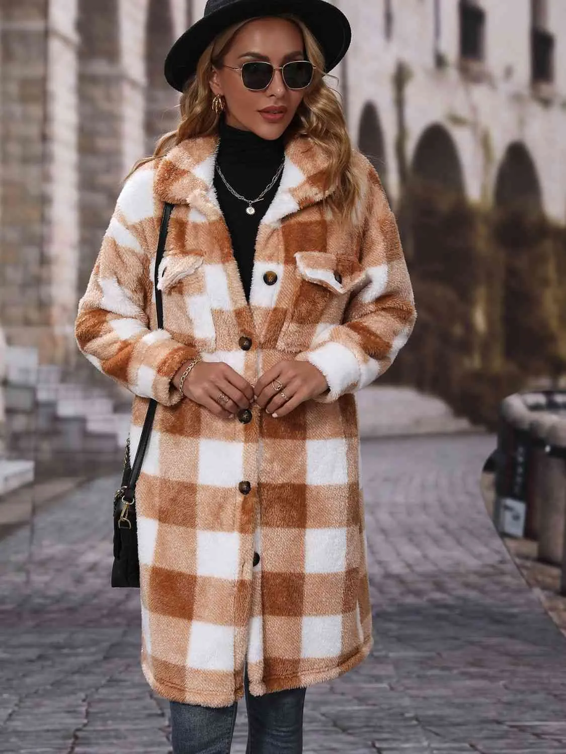 Cozy Plaid Collared Button Down Coat