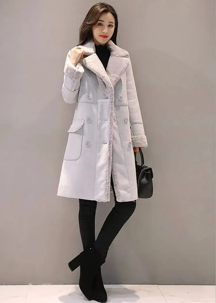 Faux Fur Suede Double Breasted Coat