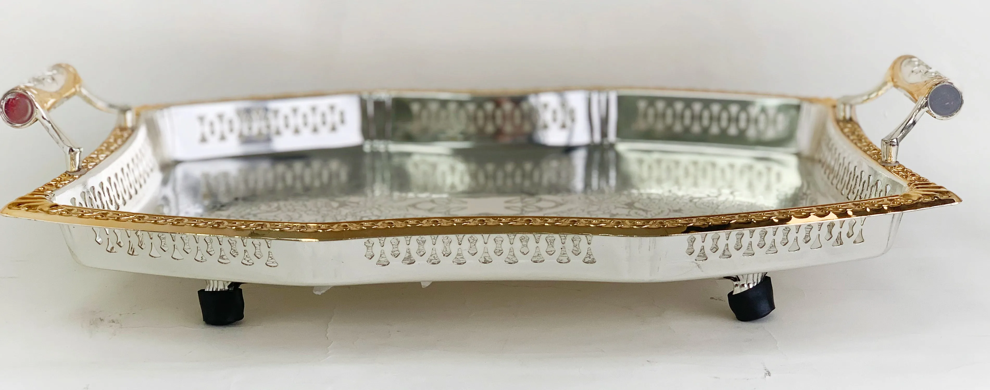 Golden/Silver Effect Polished footed Tray Style 1