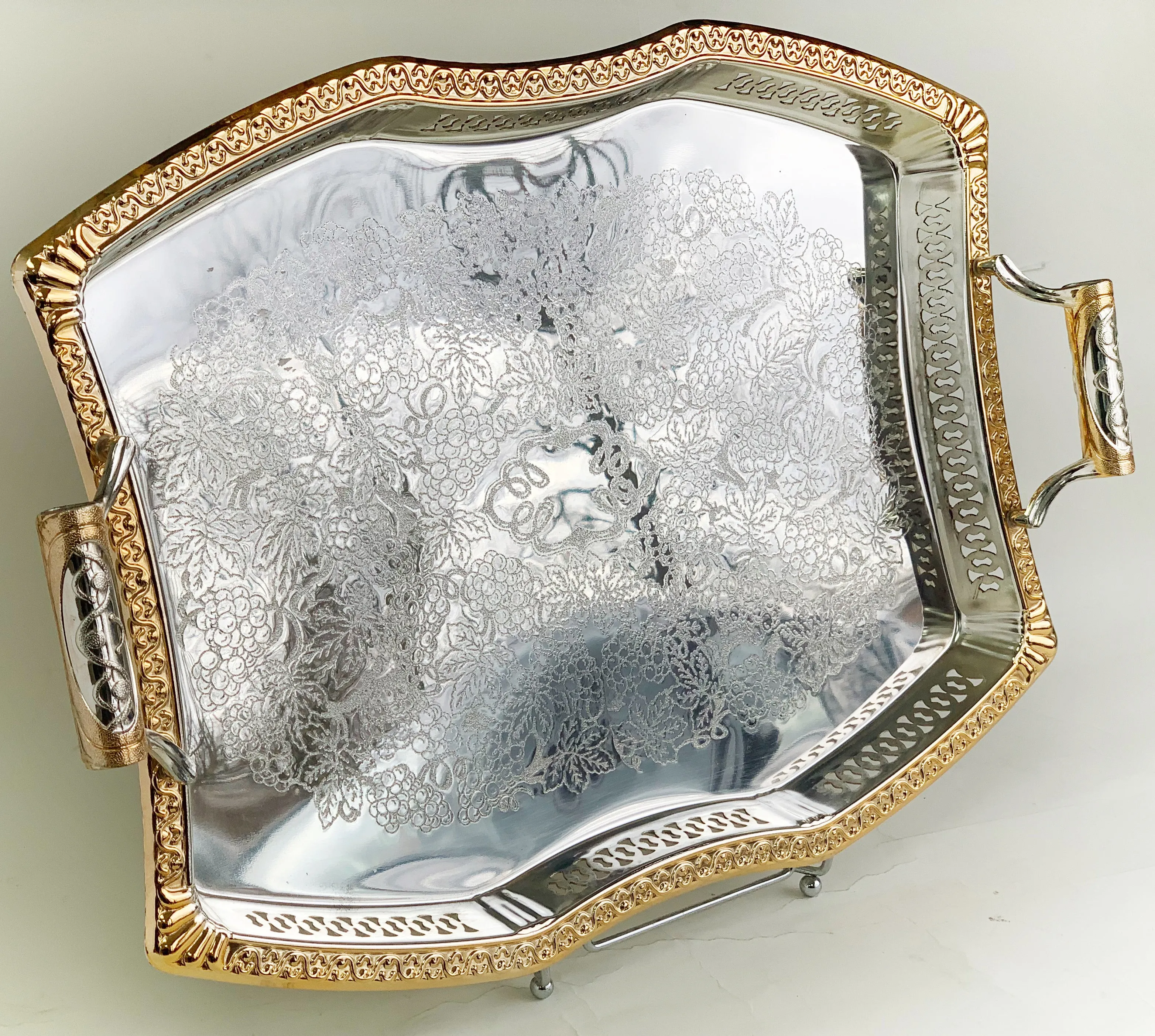 Golden/Silver Effect Polished footed Tray Style 1