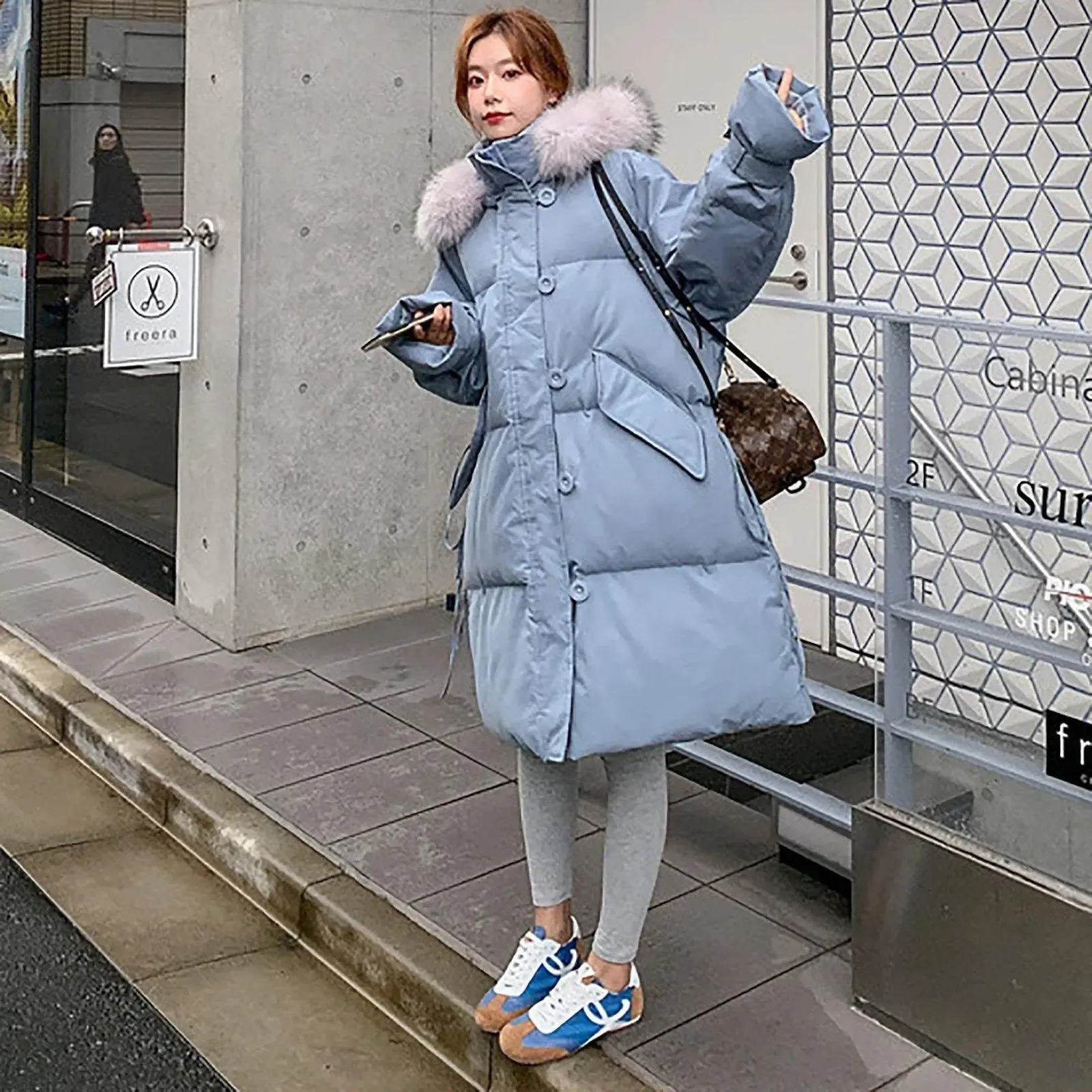 Hooded Faux Fur Trim Puffer Coat