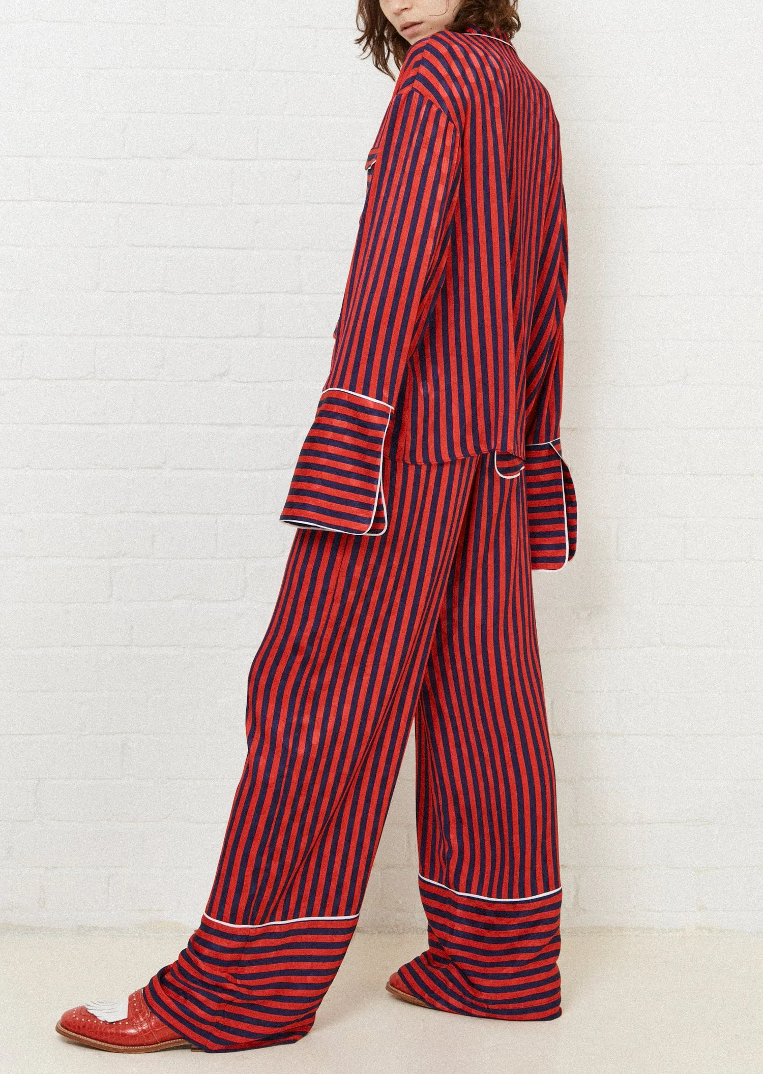 House of Holland Red & Navy Oversized Stripe Pyjama Style Shirt