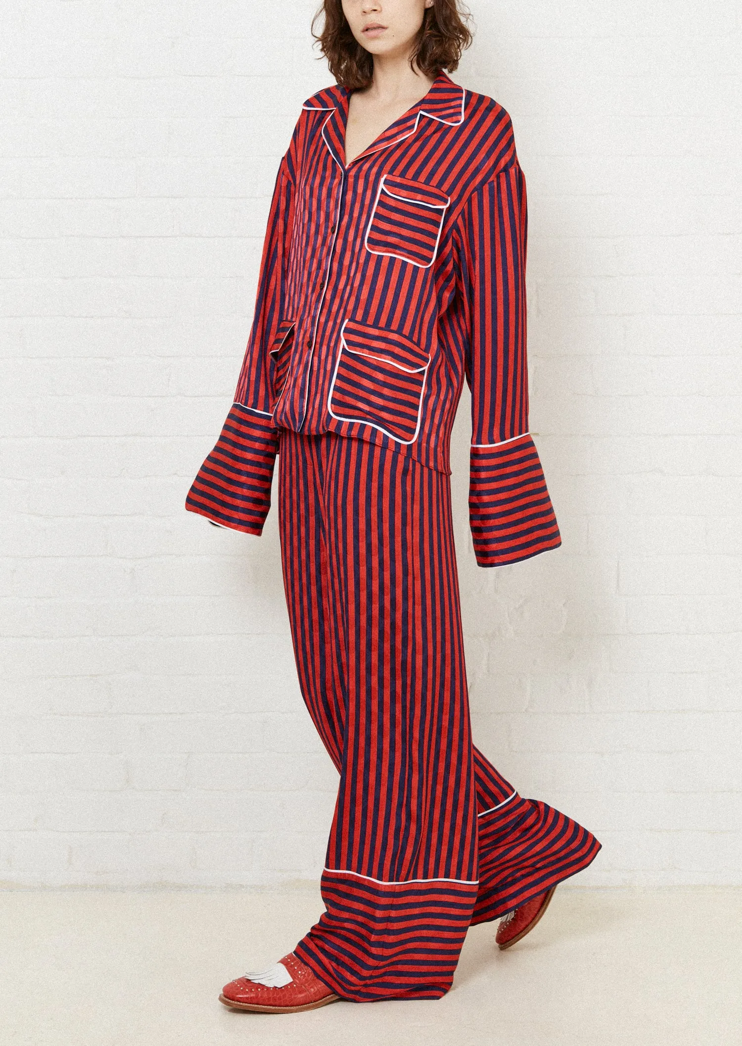 House of Holland Red & Navy Oversized Stripe Pyjama Style Shirt