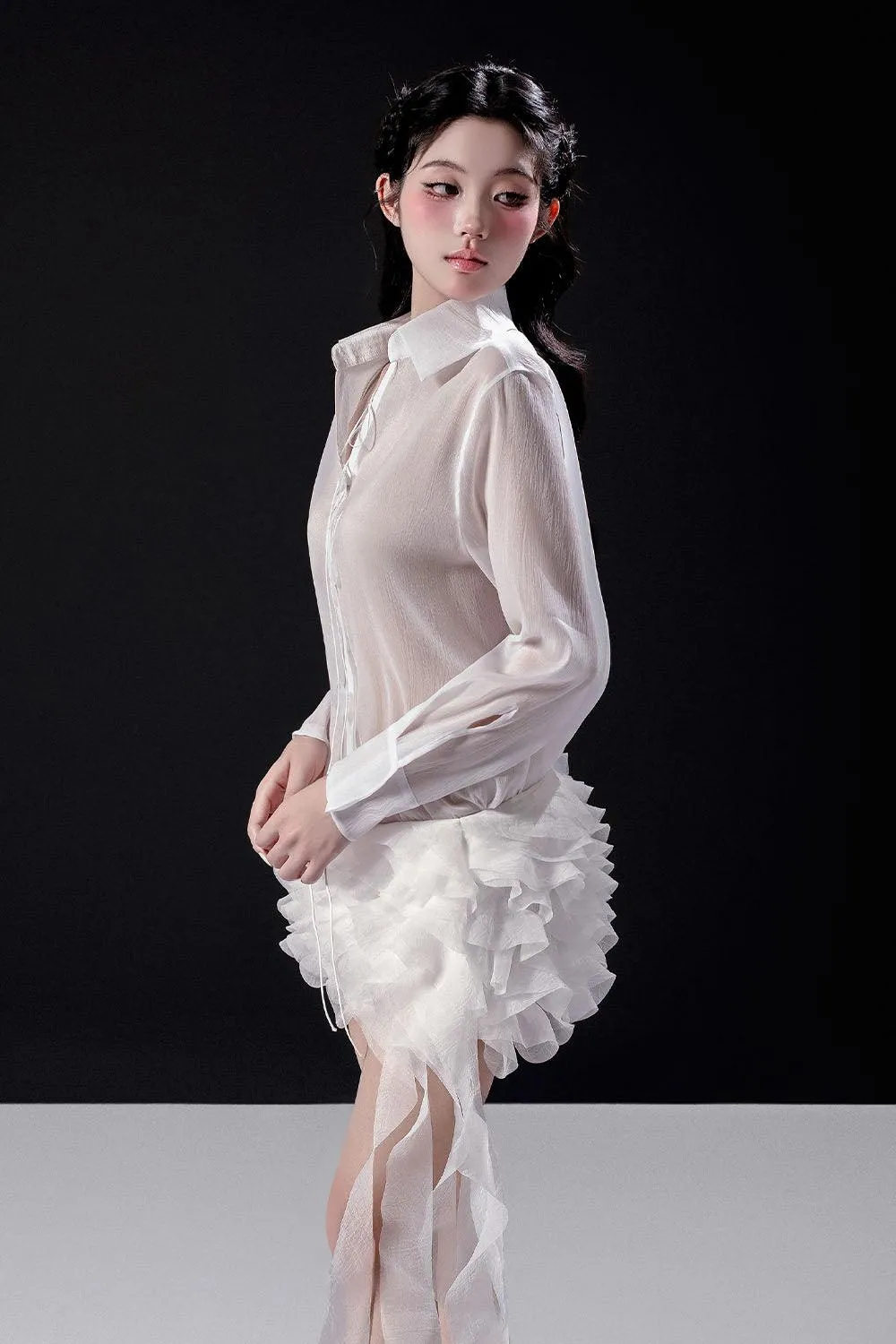 Ivy Asymmetric Ruffle Layer Organza Short Length Skirt