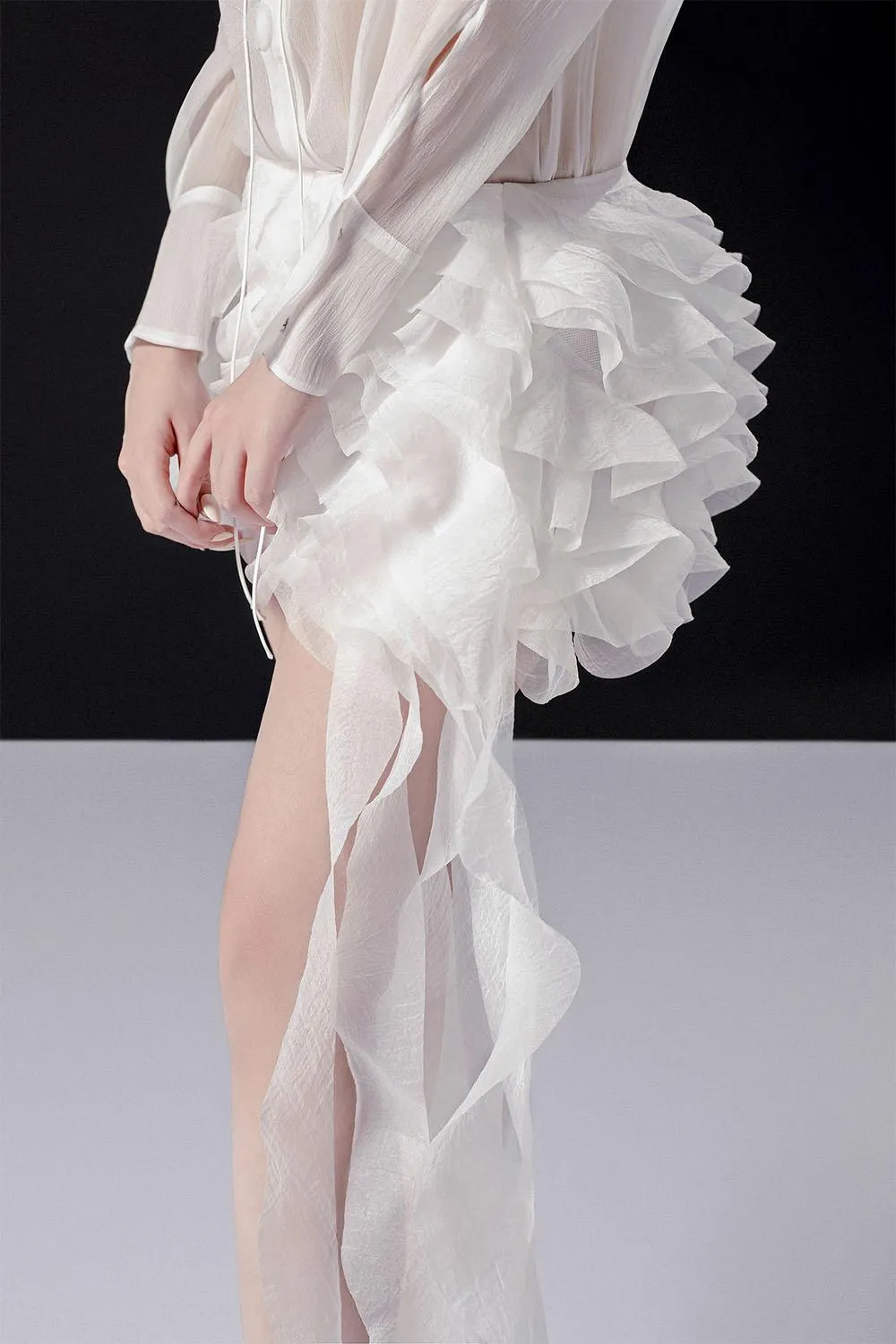 Ivy Asymmetric Ruffle Layer Organza Short Length Skirt