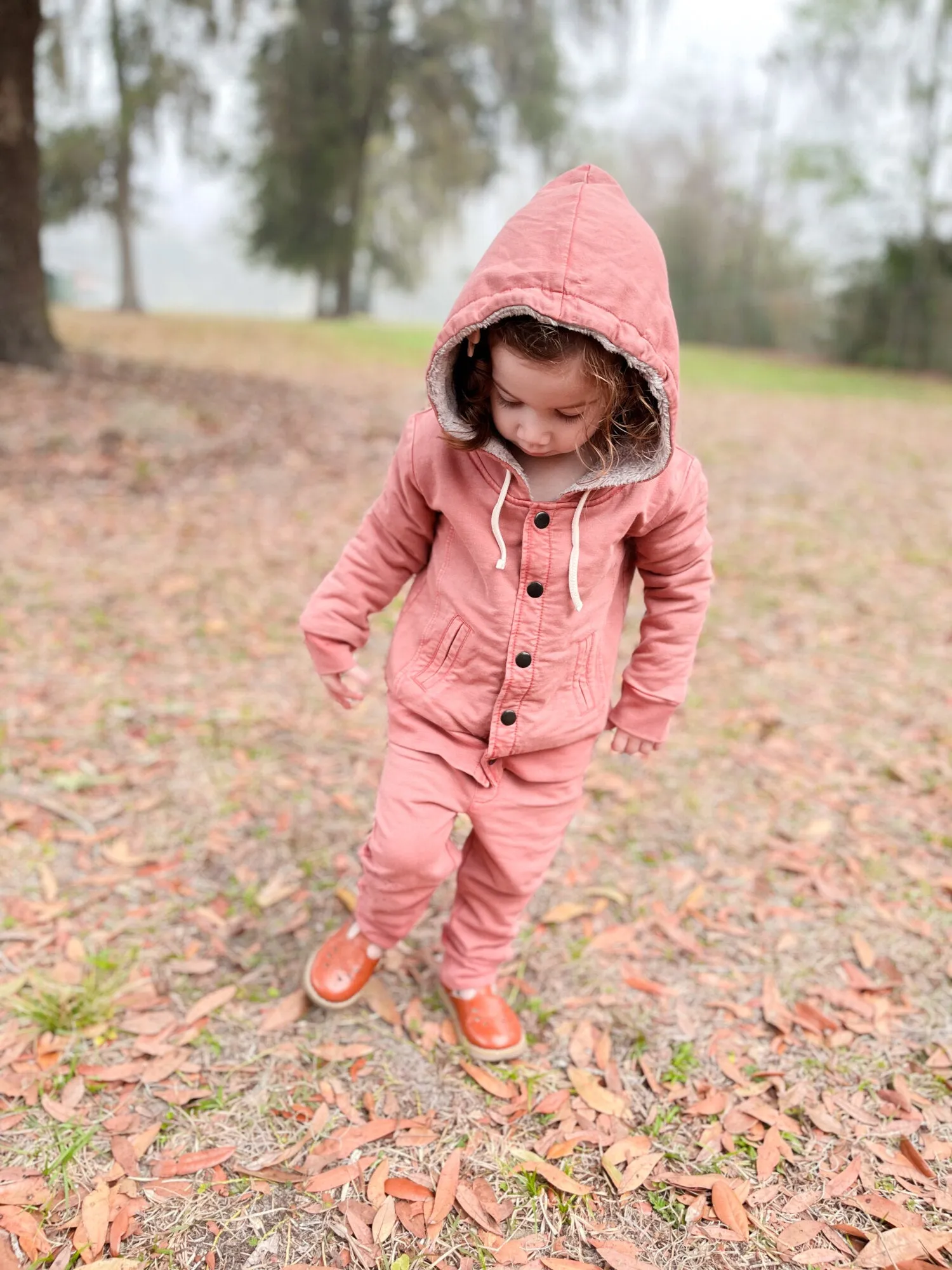 Kid's Faux Denim Jacket & Jogger Set in Sienna