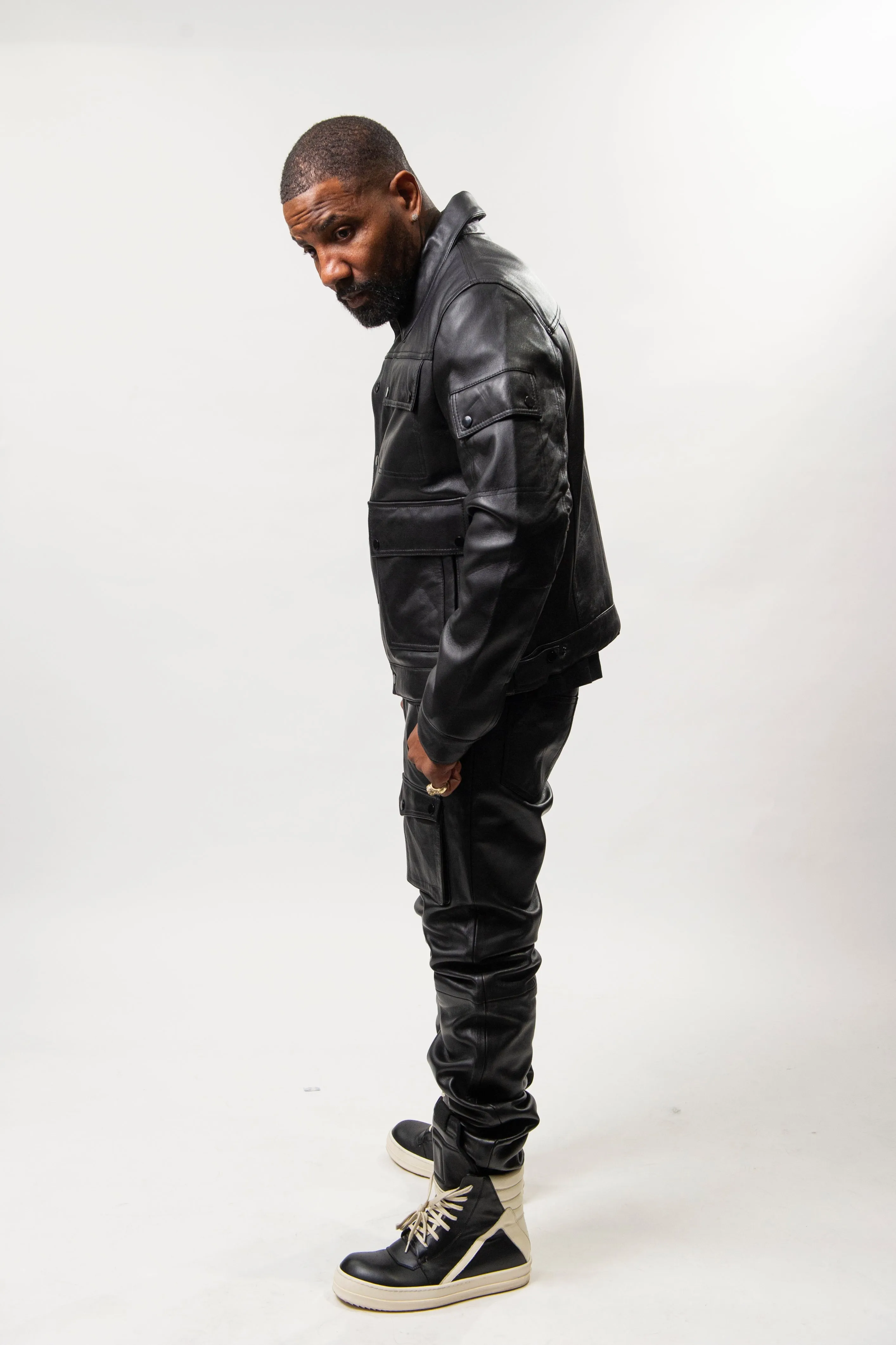 Men's Jax 2.0 Jean Jacket & Leather Cargo Pants [Black]