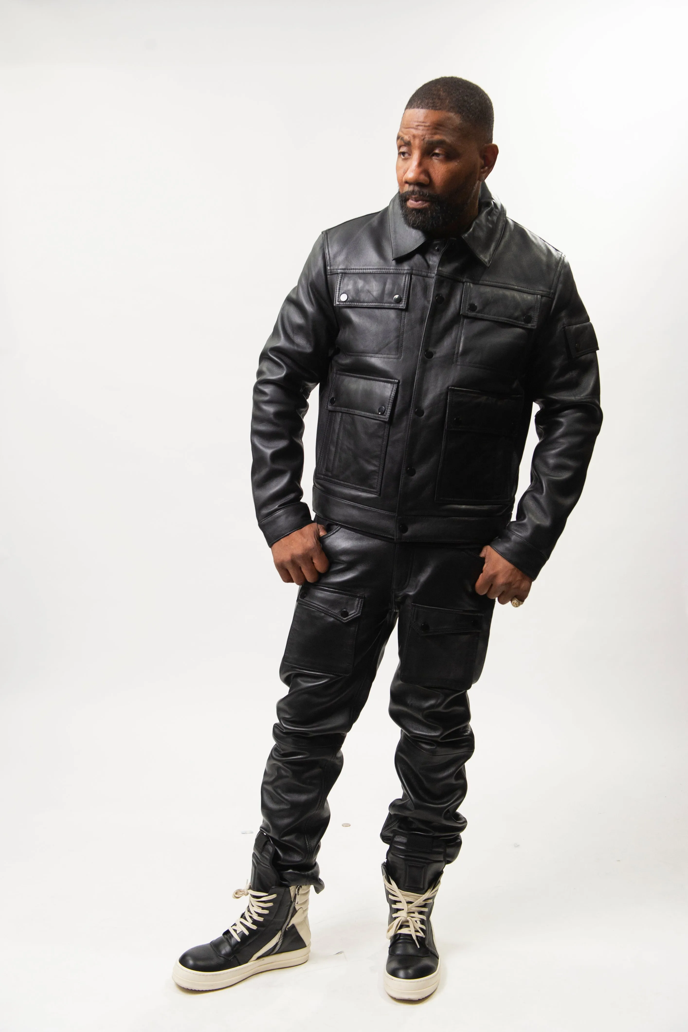 Men's Jax 2.0 Jean Jacket & Leather Cargo Pants [Black]