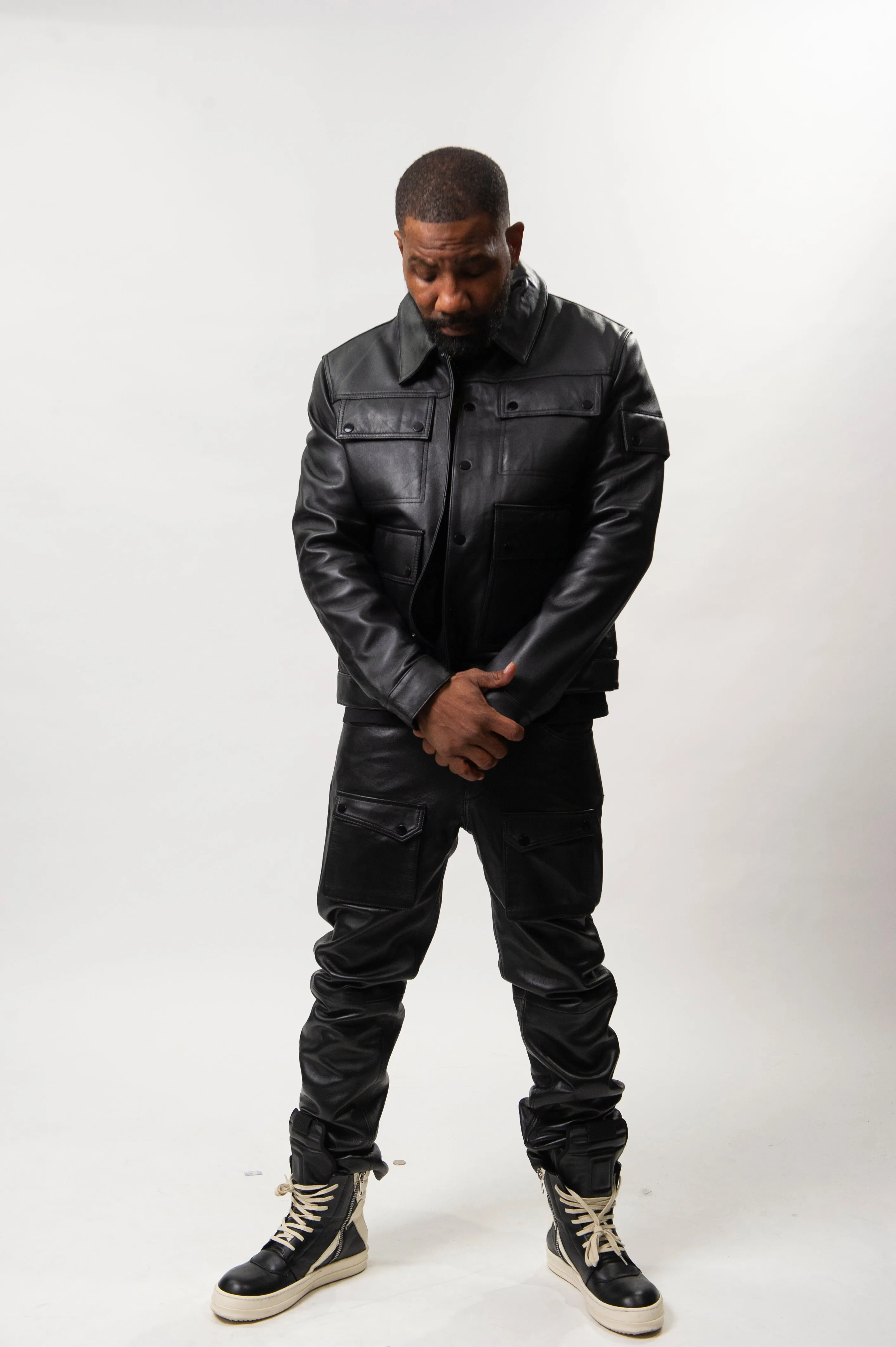 Men's Jax 2.0 Jean Jacket & Leather Cargo Pants [Black]