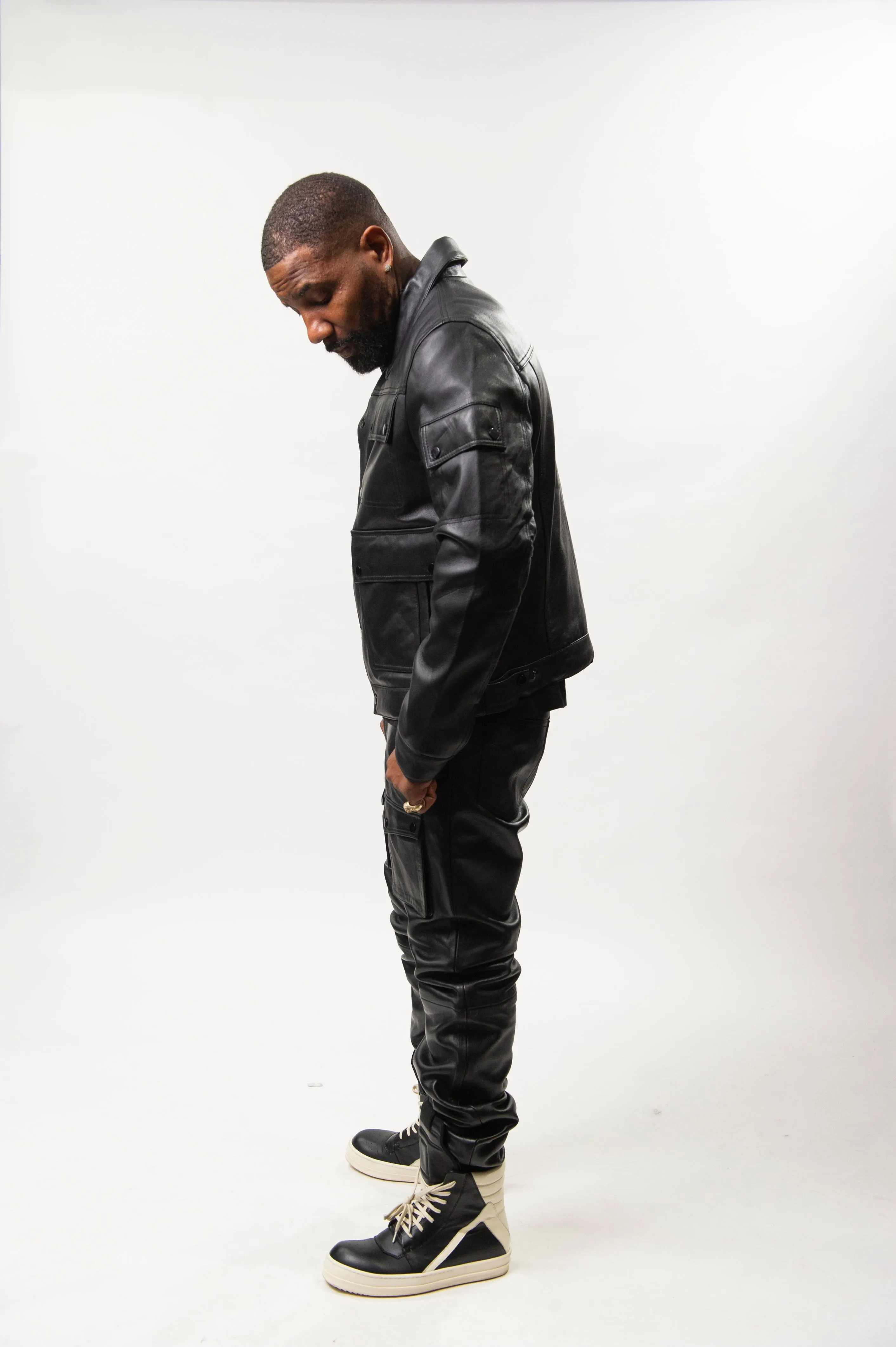 Men's Jax 2.0 Jean Jacket & Leather Cargo Pants [Black]