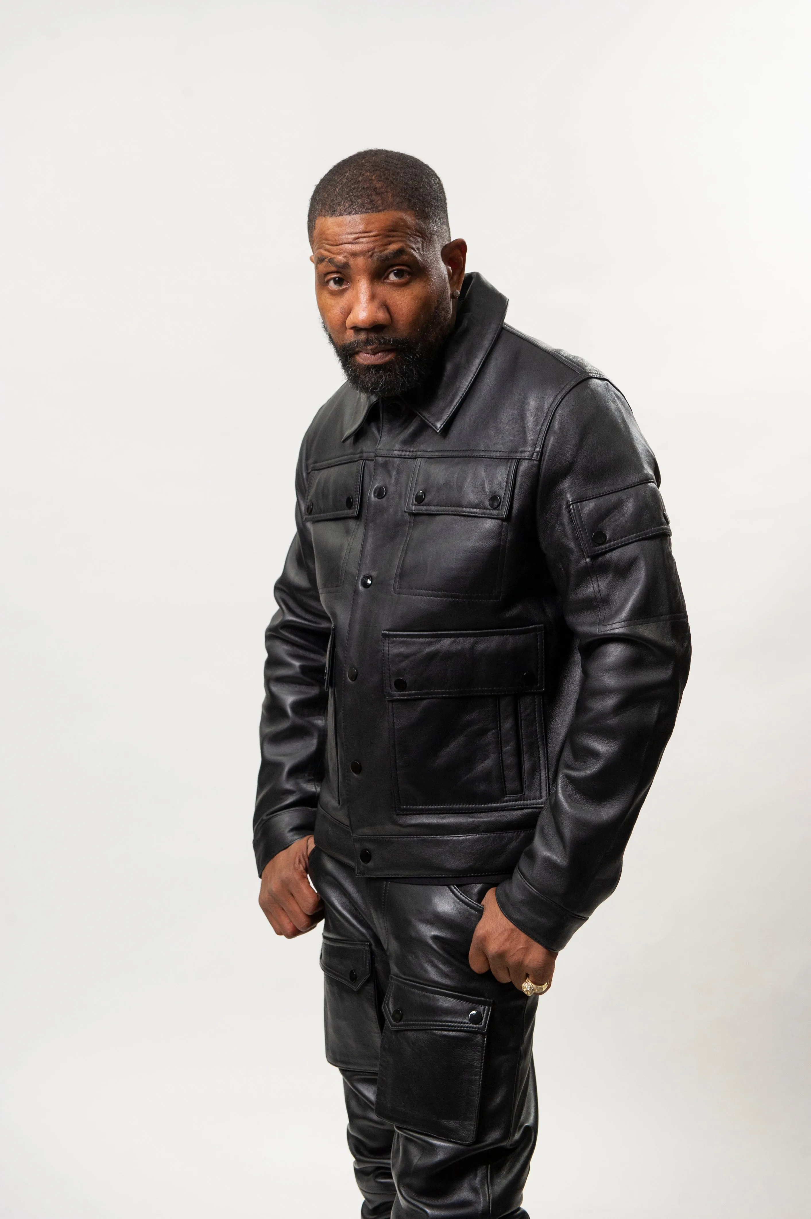 Men's Jax 2.0 Jean Jacket & Leather Cargo Pants [Black]