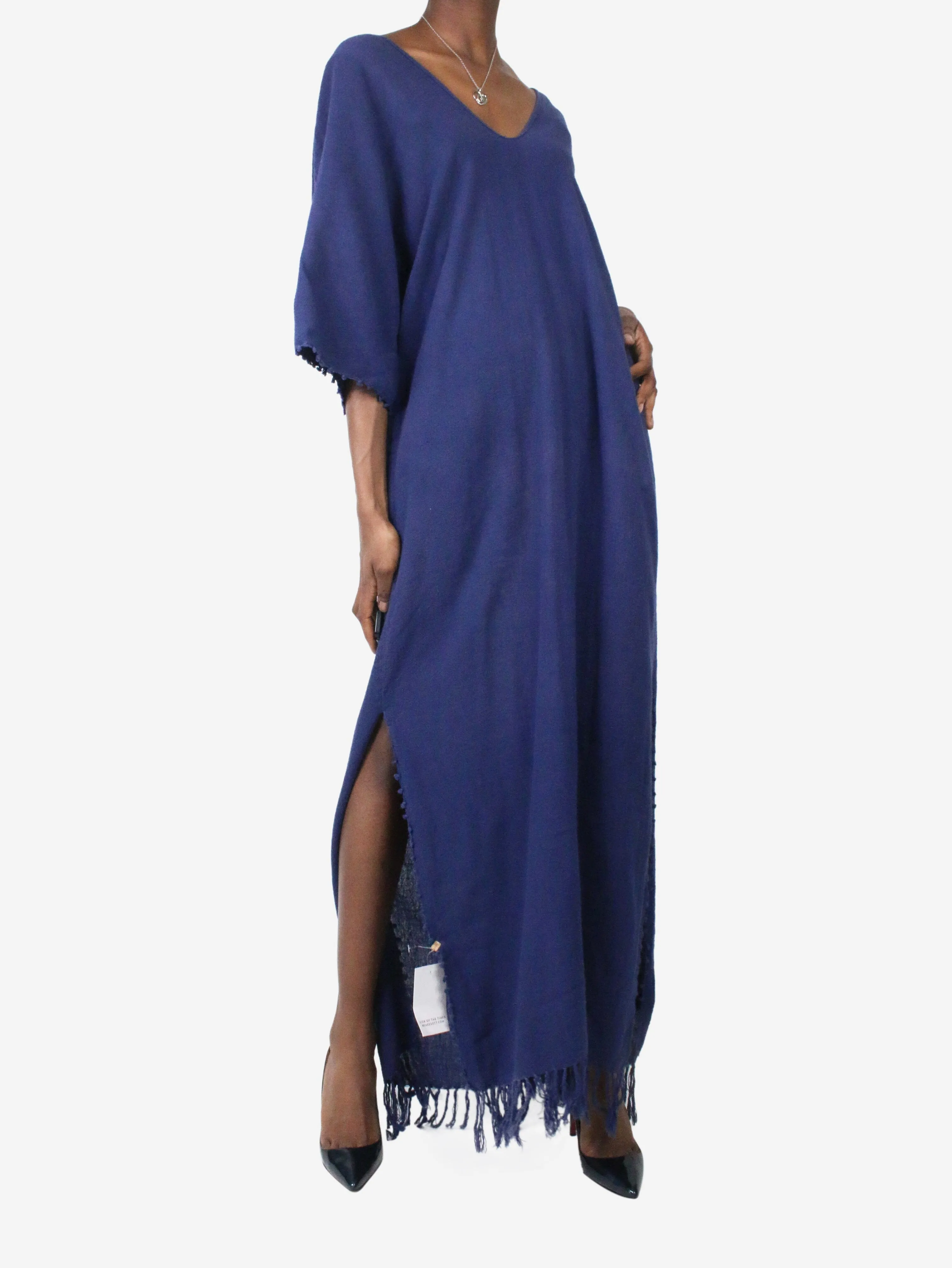 Navy kaftan style maxi dress - size UK 10