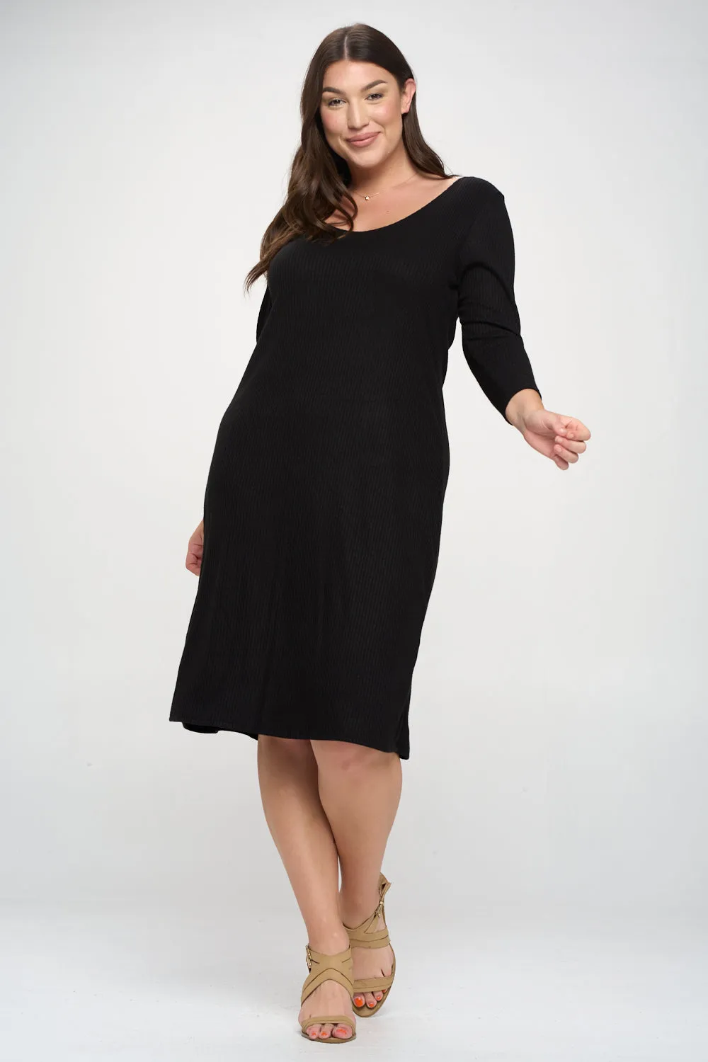 Plunge Neck Vegan Cashmere Rib Midi Dress