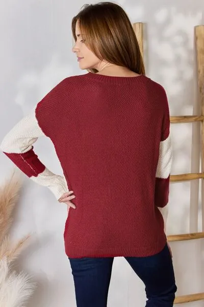 Red Color Block Dropped Shoulder Knit Top