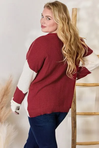 Red Color Block Dropped Shoulder Knit Top