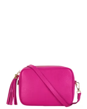 SANO SOHO Style Soft Italian Leather Compact Shoulder Bag, Fuchsia