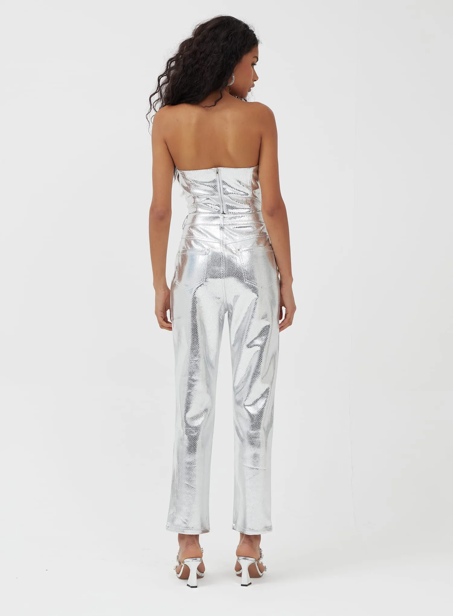 Silver Metallic Faux Leather Trousers - Philo