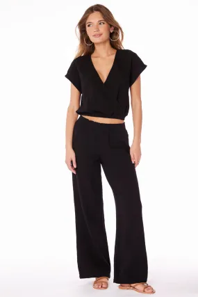 SMOCKED WAIST WIDE LEG PANT