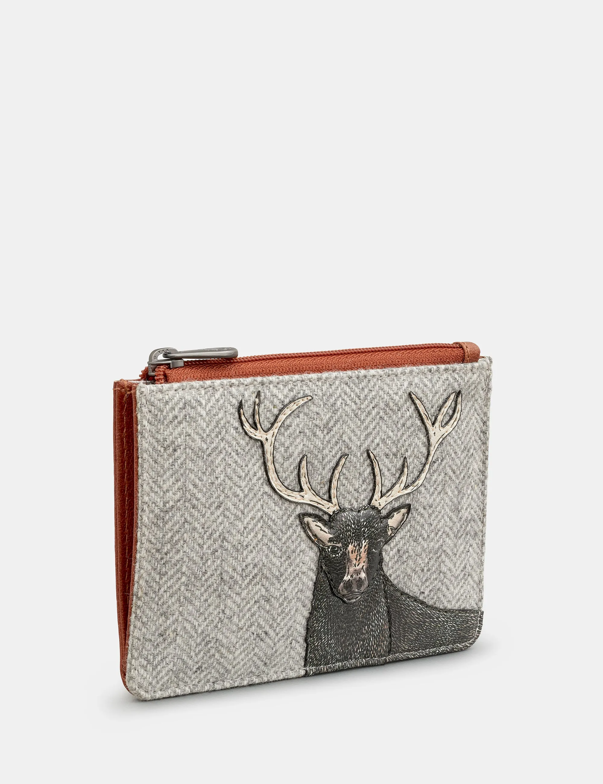 Stag Tweed & Brown Leather Zip Top Purse