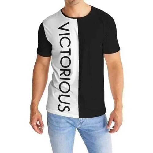 Victorious Graphic Text White and Black Style Mens Shirt