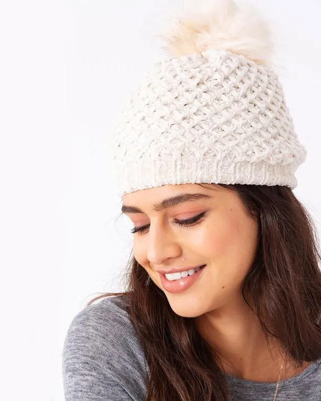 Winter Wonderland Pom-Pom Chenille Beanie