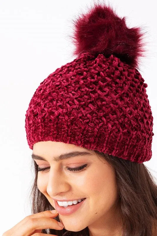 Winter Wonderland Pom-Pom Chenille Beanie