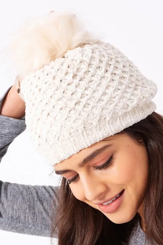 Winter Wonderland Pom-Pom Chenille Beanie