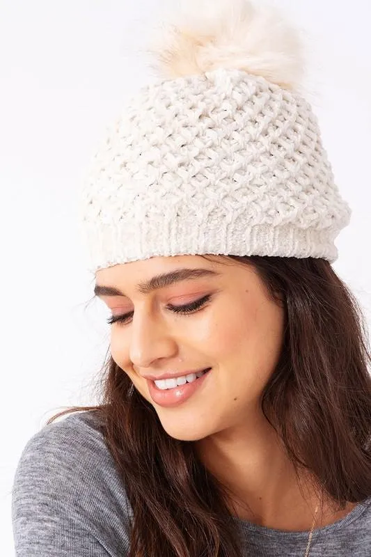 Winter Wonderland Pom-Pom Chenille Beanie